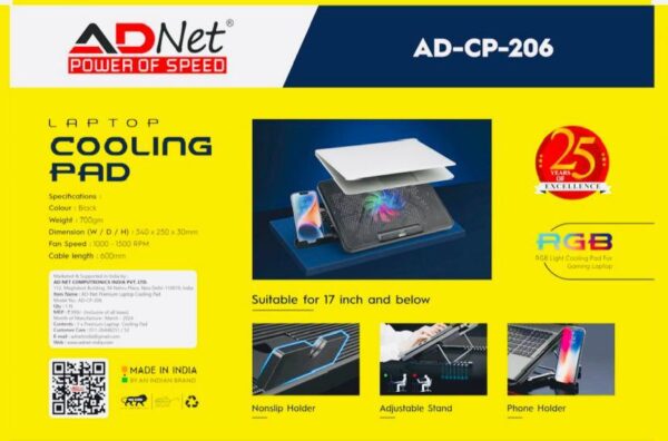 RGB COOLING PAD WITH 1FAN AD-CP-206