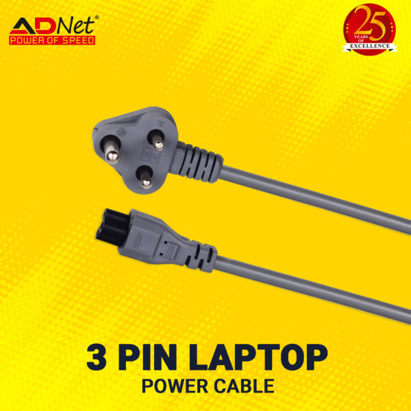 Laptop Power Cable, 3 Pin Type Connector, 1.8M Box Pack (Grey) AD-LP-11 - Image 2