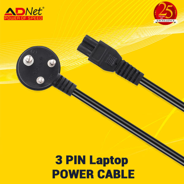 Laptop Power Cable, 3 Pin Type Connector, 1.5M Box Pack (Black) - Image 5