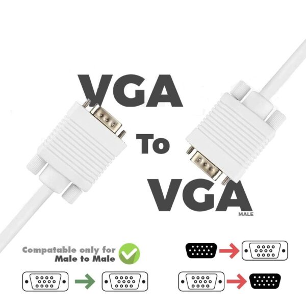 VGA CABLE 10 METER (15 PIN (M-M), 3+4  CONFIG., WHITE ) AD-VW-54 - Image 2