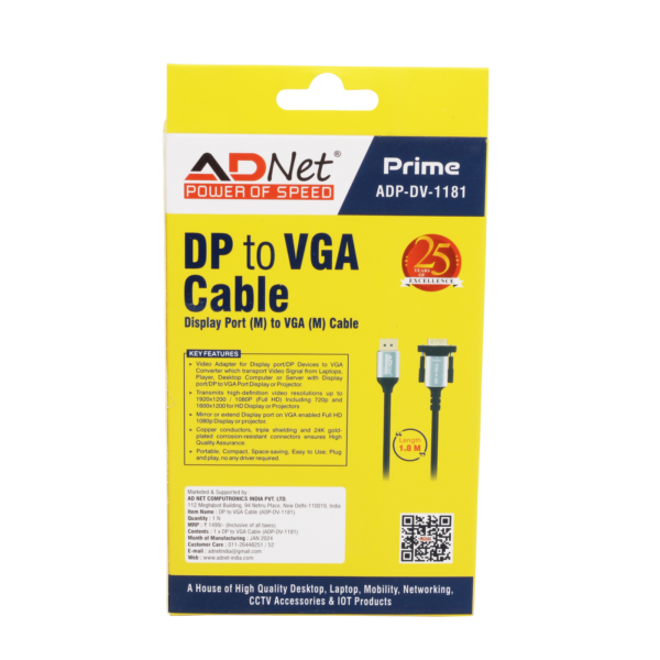 PRIME DP(M)to VGA(M) CABLE, LENGTH 1.5M ADP-DV-1181 - Image 4