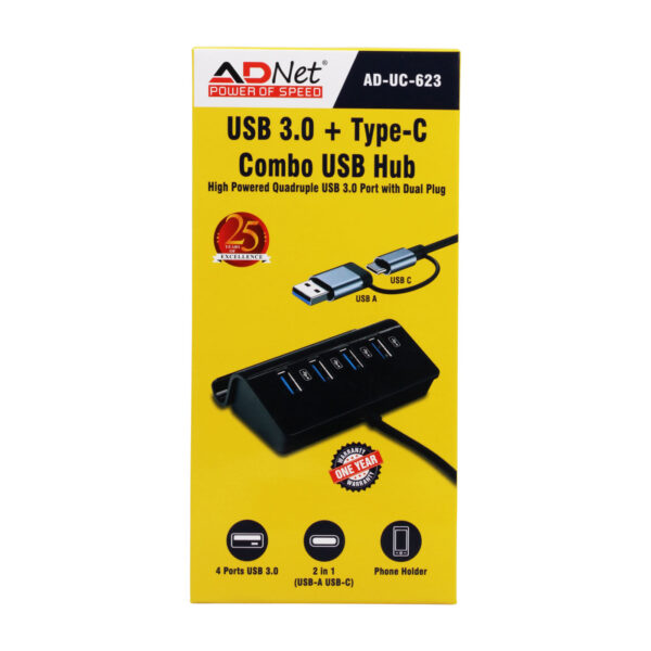 USB C TYPE+USB 3.0 COMBO TO 4 PORT USB HUB, AD-UC-623 | ADNET - Image 2