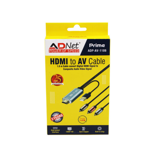 HDMI TO AV 3 RCA  COMPOSITE VIDEO AUDIO 1.8 M CONVERTER CABLE  ADP-UH-1186 - Image 2