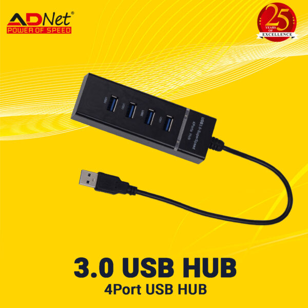 ADNet USB 3.0 4-Port Hub with 30cm Cable | SuperSpeed 5Gbps