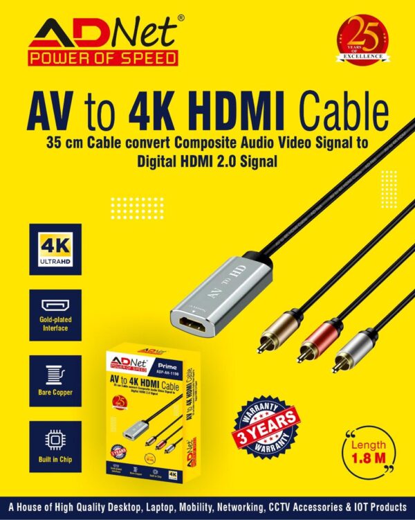 AV 3 RCA  TO 4K HDMI FEMALE 35 CM CONVERTER CABLE  ADP-UH-1190