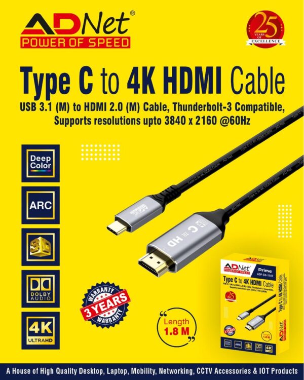 TYPE C TO 4K HDMI (1.8M) ADAPTER ADP-CH-1187