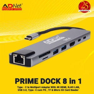 ADNet USB Type-C Docking Station 8 IN 1 ,4K HDMI/RJ45/PD CHARGING,SD/ MICRO SD CARD READER ADP-C8-1136 | ADNET