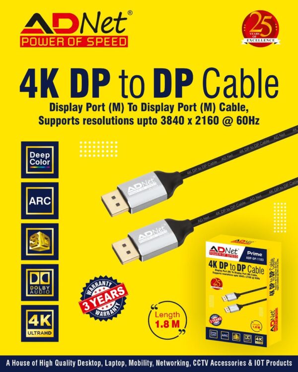 DP to DP 4K DISPLAY PORT 1.8m CABLE ADP-DP-1183