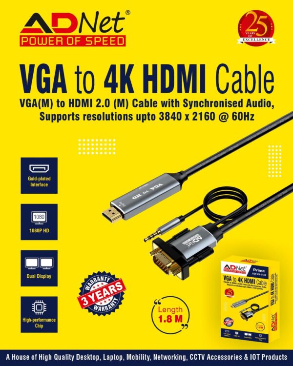 VGA TO HDMI WITH AUDIO 1.8M ADAPTER CABLE ADP-VH-1189
