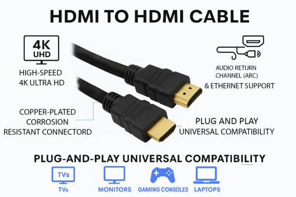 High-Quality HDMI to HDMI Cable – 4K, 3D, and Audio Support for TV, Gaming, Laptop & Monitor - Image 3