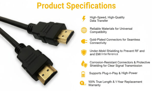 High-Quality HDMI to HDMI Cable –1080p Audio Support for TV, Gaming, Laptop & Monitor - Image 6