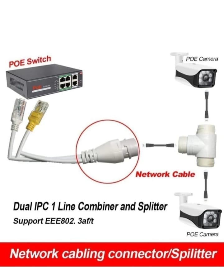 POE T Splitter/Multiplexer 2in1 Network Cabling Connector - Image 2