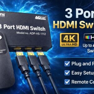 ADNet HDMI SWITCH 3 IN 1 OUT 4K 60 Hz with Remote (ADP-HS-1112)